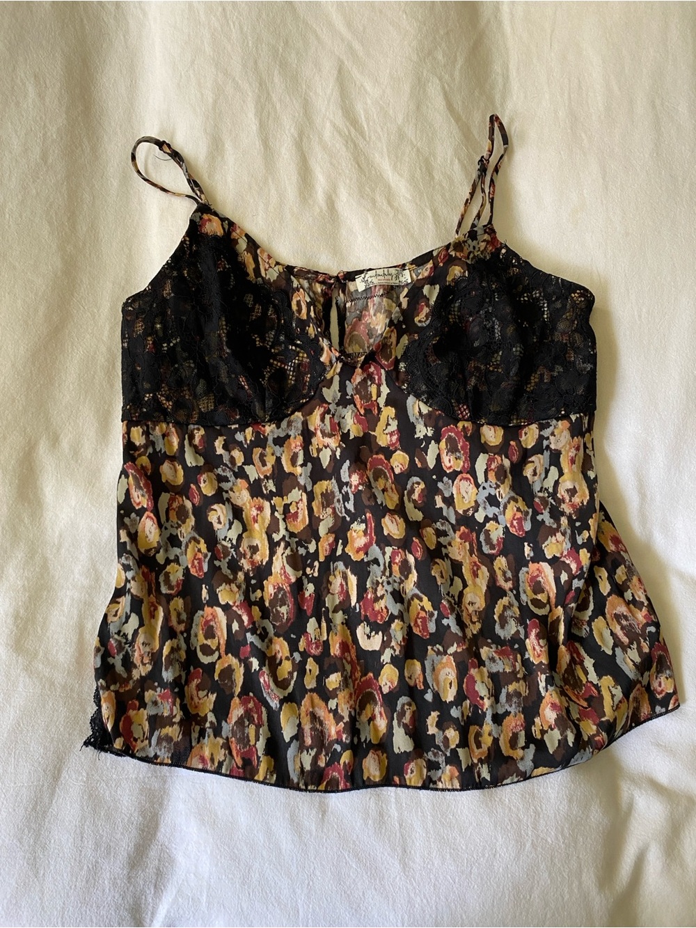 Floral Leopard Lace-Trim Sheer Cami in Black